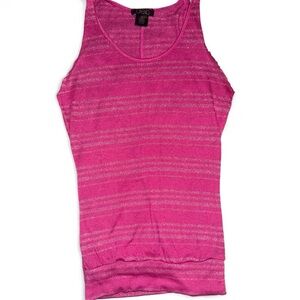 Pink & silver striped sheer sparkly women’s tank top - size XS